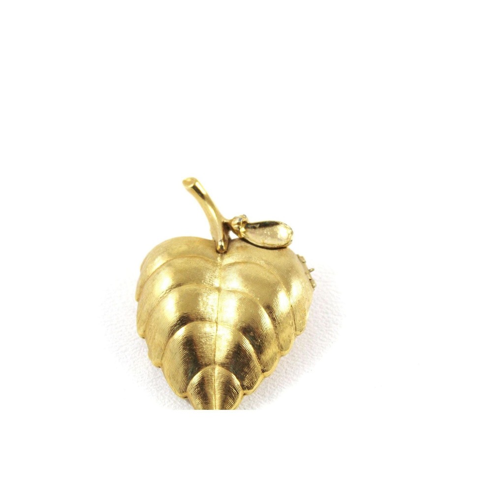 Avon Gold Tone Leaf Shaped Solid Perfume Compact